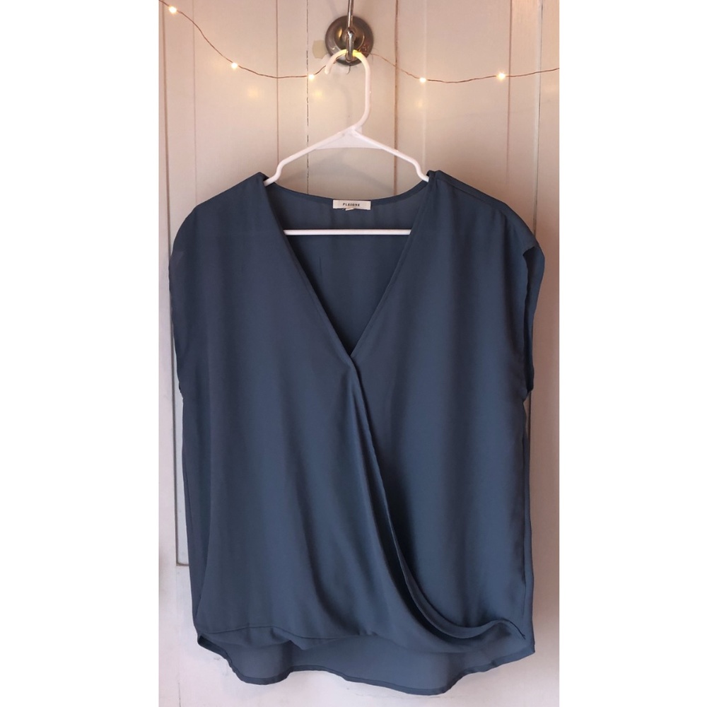 Blue/Grey Sheer Crossover Business Casual Top